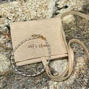 Set & Stone 14K Plated Beads and Glass Shells w/ Suede Bag Anklet